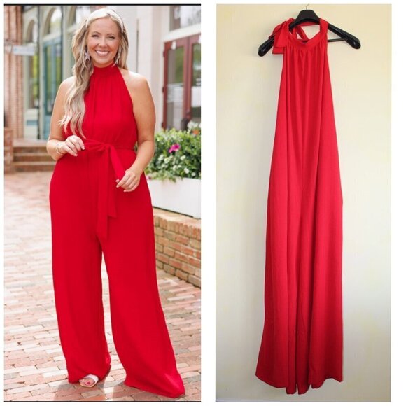 Chic Soul Essence Red Women Halter Jumpsuit Backless Size 2XL Flattering Plus - Picture 1 of 10
